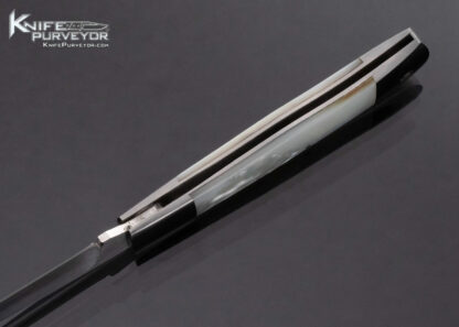 Russell Easler Custom Knife Drop Point Stainless Dovetail Bolsters /Liners Mother of Pearl Slip Joint w Half Stop 16002