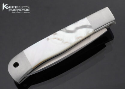 Russell Easler Custom Knife Drop Point Stainless Dovetail Bolsters Mother of Pearl Slip Joint w Half Stop - Image 4