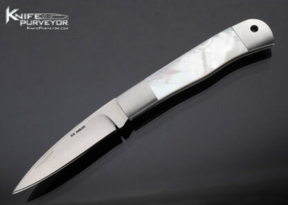 Russell Easler Custom Knife Drop Point Stainless Dovetail Bolsters /Liners Mother of Pearl Slip Joint w Half Stop 16002