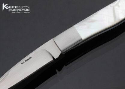Russell Easler Custom Knife Drop Point Stainless Dovetail Bolsters Mother of Pearl Slip Joint w Half Stop - Image 2