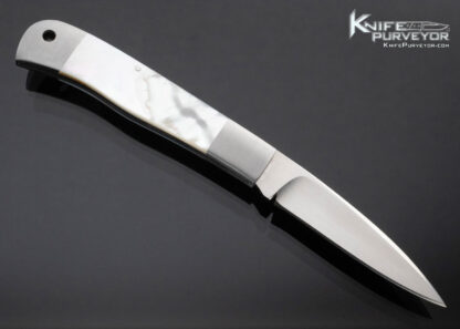 Russell Easler Custom Knife Drop Point Stainless Dovetail Bolsters Mother of Pearl Slip Joint w Half Stop - Image 3