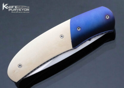 Buddy Gaines Custom Knife  GN2: Mammoth Gaines Engraved; Blue Anodized Titanium Bolsters/Liners - Image 4