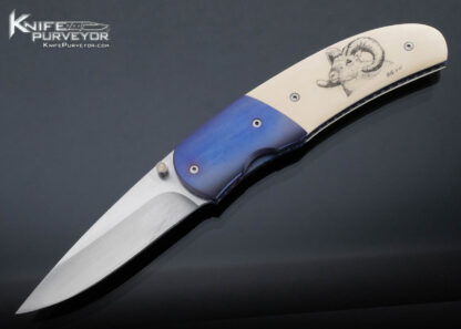 Buddy Gaines Custom Knife GN2: Mammoth Gaines Engraved; Blue Anodized Titanium Bolsters/Liners 16218