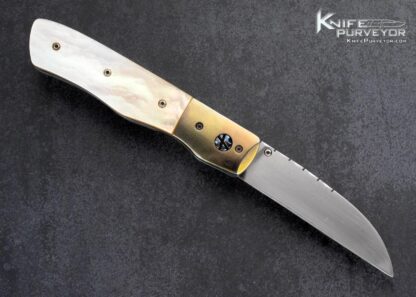 Bill King Custom Knife Anodized Titanium and South Sea Gold Lip Pearl Linerlock - Image 3