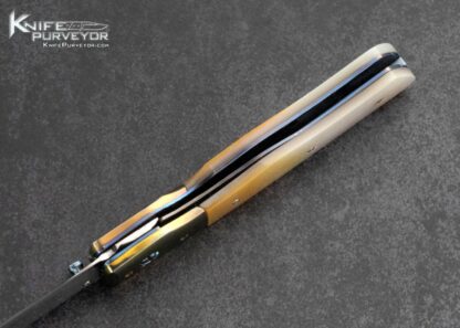 Bill King Custom Knife Anodized Titanium and South Sea Gold Lip Pearl Linerlock - Image 5