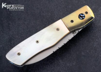 Bill King Custom Knife Anodized Titanium and South Sea Gold Lip Pearl Linerlock - Image 4