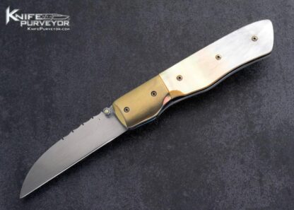 Bill King Custom Knife Anodized Titanium and South Sea Gold Lip Pearl Linerlock 15956