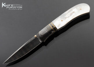John Smith Custom Knife Robert Eggerling Mosaic Damascus Mother of Pearl Linerlock with Gold Thumb Stud 16207