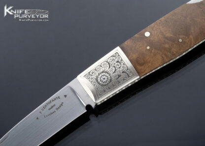 Frank Centofante Custom Knife Simon Lytton Engraved Loveless Design Burlwood Lockback - Image 2