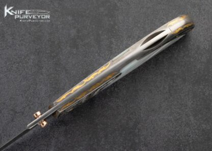 Tom Overeynder Custom Knife Jerry Rados Turkish Twist Damascus and Pearl Lockback Engraved by Joe Mason with 24Kt Gold Inlays - Image 5