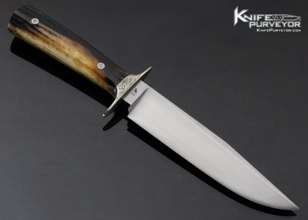 Steve Dunn Custom Knife Sole Authorship Engraved Amber Stag Bowie