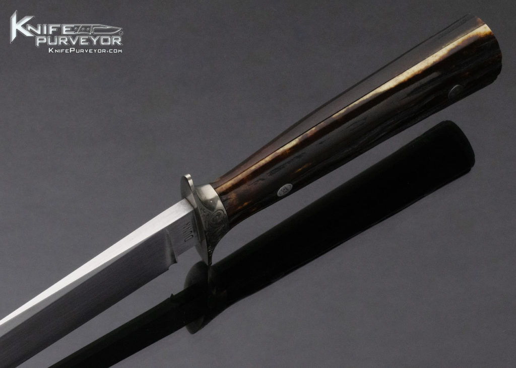 Steve Dunn Custom Knife Sole Authorship Engraved Amber Stag Bowie