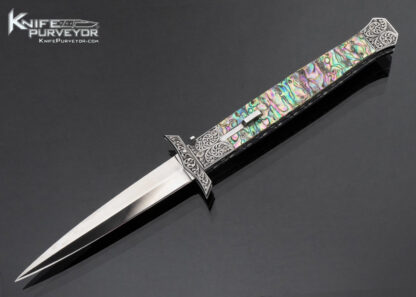 Afaaq Custom Knife Sole Authorship Engraved Abalone Swing Guard Tab Release Automatic 16241