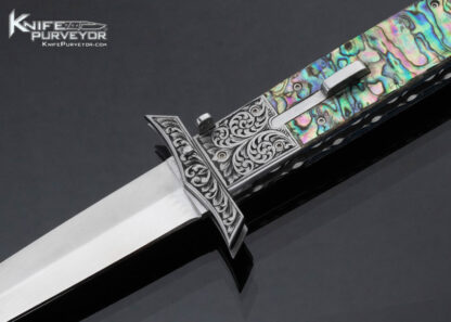 Afaaq Custom Knife Sole Authorship Engraved Abalone Swing Guard Tab Release Automatic - Image 2