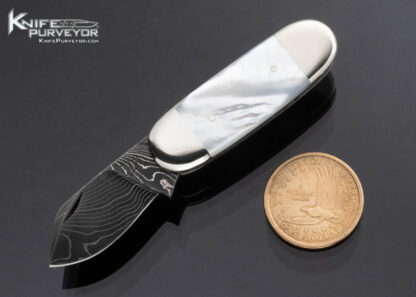 Don Hanson Custom Knife Damascus and Mother of Pearl Elephant "Pinky" Toenail Slipjoint 16061
