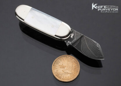 Don Hanson Custom Knife Damascus and Mother of Pearl "Elephant Pinky Toenail" Slipjoint - Image 3