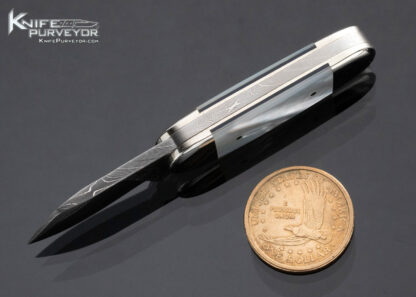 Don Hanson Custom Knife Damascus and Mother of Pearl "Elephant Pinky Toenail" Slipjoint - Image 5