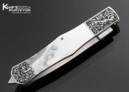 Jay Harris Custom Knife Engraved Large Mother of Pearl Folding Dagger - Image 4