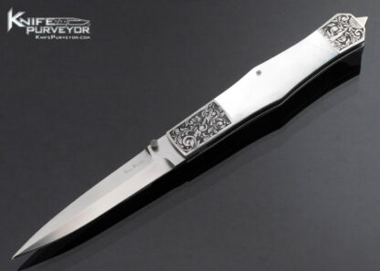 Jay Harris Custom Knife Engraved Large Mother of Pearl Folding Dagger 16058