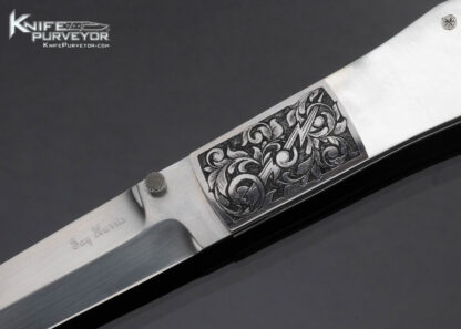 Jay Harris Custom Knife Engraved Large Mother of Pearl Folding Dagger - Image 2