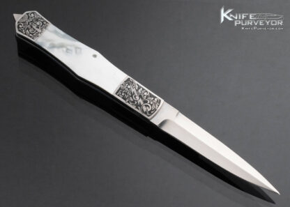 Jay Harris Custom Knife Engraved Large Mother of Pearl Folding Dagger - Image 3