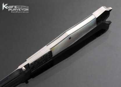 Jay Harris Custom Knife Engraved Large Mother of Pearl Folding Dagger - Image 5