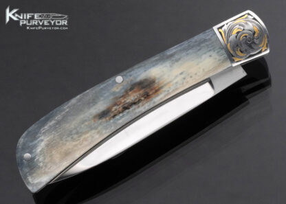Jerry Moen Custom Knife Engraved Mammoth Slipjoint Folder with 24 Kt Gold Inlays - Image 4