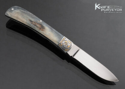 Jerry Moen Custom Knife Engraved Mammoth Slipjoint Folder with 24 Kt Gold Inlays - Image 3