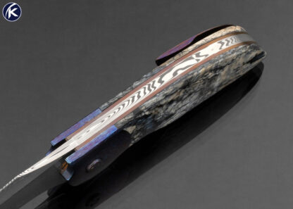 Stan Wilson Custom Knife Damasteel Timascus and Mammoth Molar Non Flipper Flipper "NFF" - Image 4