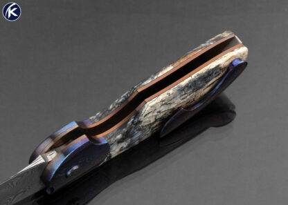 Stan Wilson Custom Knife Damasteel Timascus and Mammoth Molar Non Flipper Flipper "NFF" - Image 6