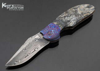 Stan Wilson Custom Knife Damasteel Timascus and Mammoth Molar Non Flipper Flipper "NFF" 15549