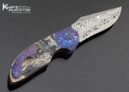 Stan Wilson Custom Knife Damasteel Timascus and Mammoth Molar Non Flipper Flipper "NFF" - Image 3