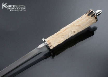 Jim Siska Custom Knife Carved Stag Handle Long Dagger with Sheath 16053