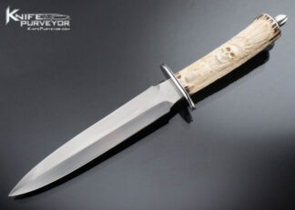 Jim Siska Custom Knife Carved Stag Handle Long Dagger with Sheath 16053