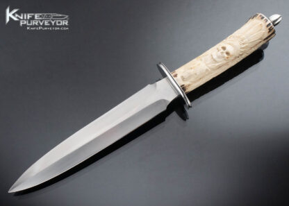 Jim Siska Custom Knife Carved Stag Handle Long Dagger with Sheath 16053