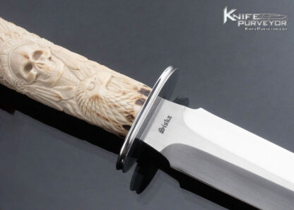 Jim Siska Custom Knife Carved Stag Handle Long Dagger with Sheath - Image 3