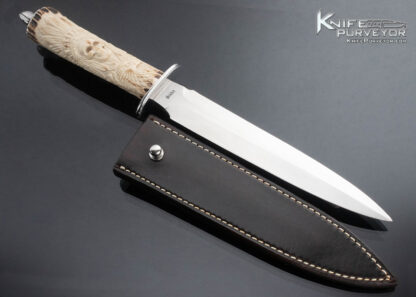 Jim Siska Custom Knife Carved Stag Handle Long Dagger with Sheath - Image 2