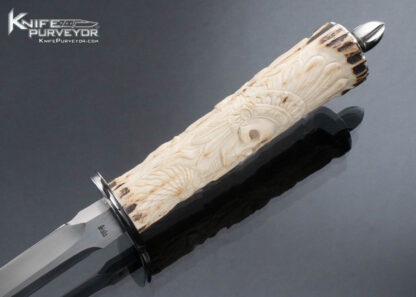 Jim Siska Custom Knife Carved Stag Handle Long Dagger with Sheath - Image 4