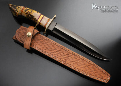 Piero Petronzio Custom Knife Crown Stag Subhilt Fighter with Blued Blade - Image 3