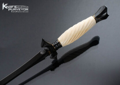 Willie Rigney Custom Knife Damascus and Fluted Mammoth Art Dagger Engraved by Julie Waresnki with 24 Kt Gold and Silver Inlay 16052