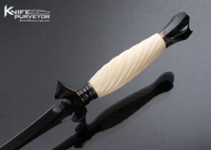 Willie Rigney Custom Knife Damascus and Fluted Mammoth Art Dagger Engraved by Julie Waresnki with 24 Kt Gold and Silver Inlay - Image 4