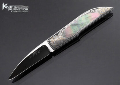 Antonio Fogarizzu Custom Knife Black Lip Interframe Lockback Engraved by Ron Nott with 24Kt Gold Inlays 16060
