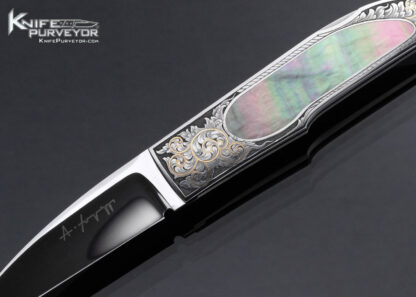 Antonio Fogarizzu Custom Knife Black Lip Interframe Lockback Engraved by Ron Nott with  24Kt Gold Inlays - Image 2