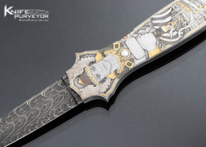 Joe Kious Custom Knife Jon Robyn"Valhalla" Engraved  Jumbo Double Pocket Locket Automatic Lockback - Image 2