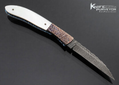 Fred Durio Custom Knife Mosaic Damascus Blade Bolsters w Pearl Thumb stud Mother of Pearl Linerlock 16000