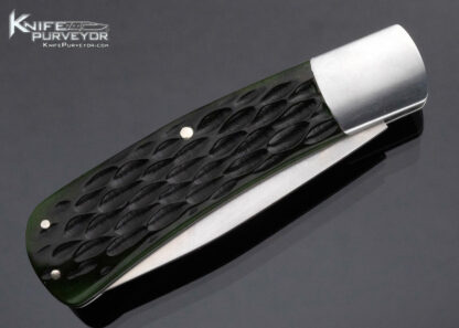Ray Cover Custom Knife Drop Point Green Jigged Bone Dovetailed Scales Slip Joint w Half Stop - Image 4