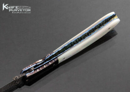 Fred Durio Custom Knife Mosaic Damascus Blade and Bolsters w Pearl Thumb Stud Mother of Pearl Linerlock - Image 5