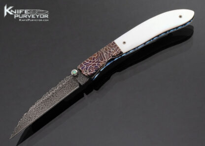 Fred Durio Custom Knife Mosaic Damascus Blade Bolsters w Pearl Thumb stud Mother of Pearl Linerlock 16000
