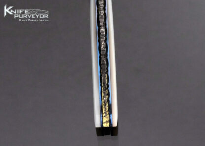 Fred Durio Custom Knife Mosaic Damascus Blade and Bolsters w Pearl Thumb Stud Mother of Pearl Linerlock - Image 7