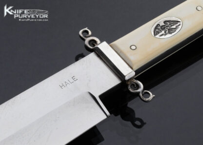 Lloyd Hale Custom Knife  Mammoth Carved Engraved Horse with Eagle Escutcheon Fighter - Image 2